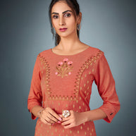 Laxmipati Cotton  Rust Orange Straight Cut Kurti With Pant & Mask