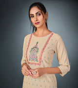 Laxmipati Cotton  Light Beize Straight Cut Kurti With Pant & Mask