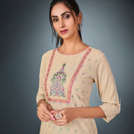 Laxmipati Cotton  Light Beize Straight Cut Kurti With Pant & Mask