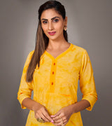 Laxmipati Mosul Cotton  Corn Yellow Straight Cut Kurti With Pant & Mask