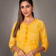Laxmipati Mosul Cotton  Corn Yellow Straight Cut Kurti With Pant & Mask