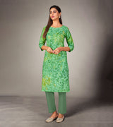 Laxmipati Mosul Cotton Emerald Green Straight Cut Kurti With Pant & Mask