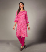 Laxmipati Mosul Cotton Bubblezum Pink Straight Cut Kurti With Pant & Mask