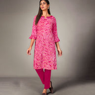 Laxmipati Mosul Cotton Bubblezum Pink Straight Cut Kurti With Pant & Mask