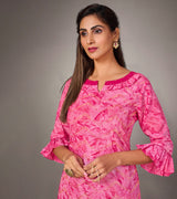 Laxmipati Mosul Cotton Bubblezum Pink Straight Cut Kurti With Pant & Mask