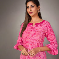 Laxmipati Mosul Cotton Bubblezum Pink Straight Cut Kurti With Pant & Mask