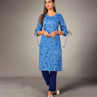 Laxmipati Mosul Cotton Neon Blue Straight Cut Kurti With Pant & Mask