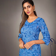 Laxmipati Mosul Cotton Neon Blue Straight Cut Kurti With Pant & Mask