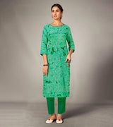 Laxmipati Mosul Cotton  Seafoam Green Straight Cut Kurti With Pant & Mask