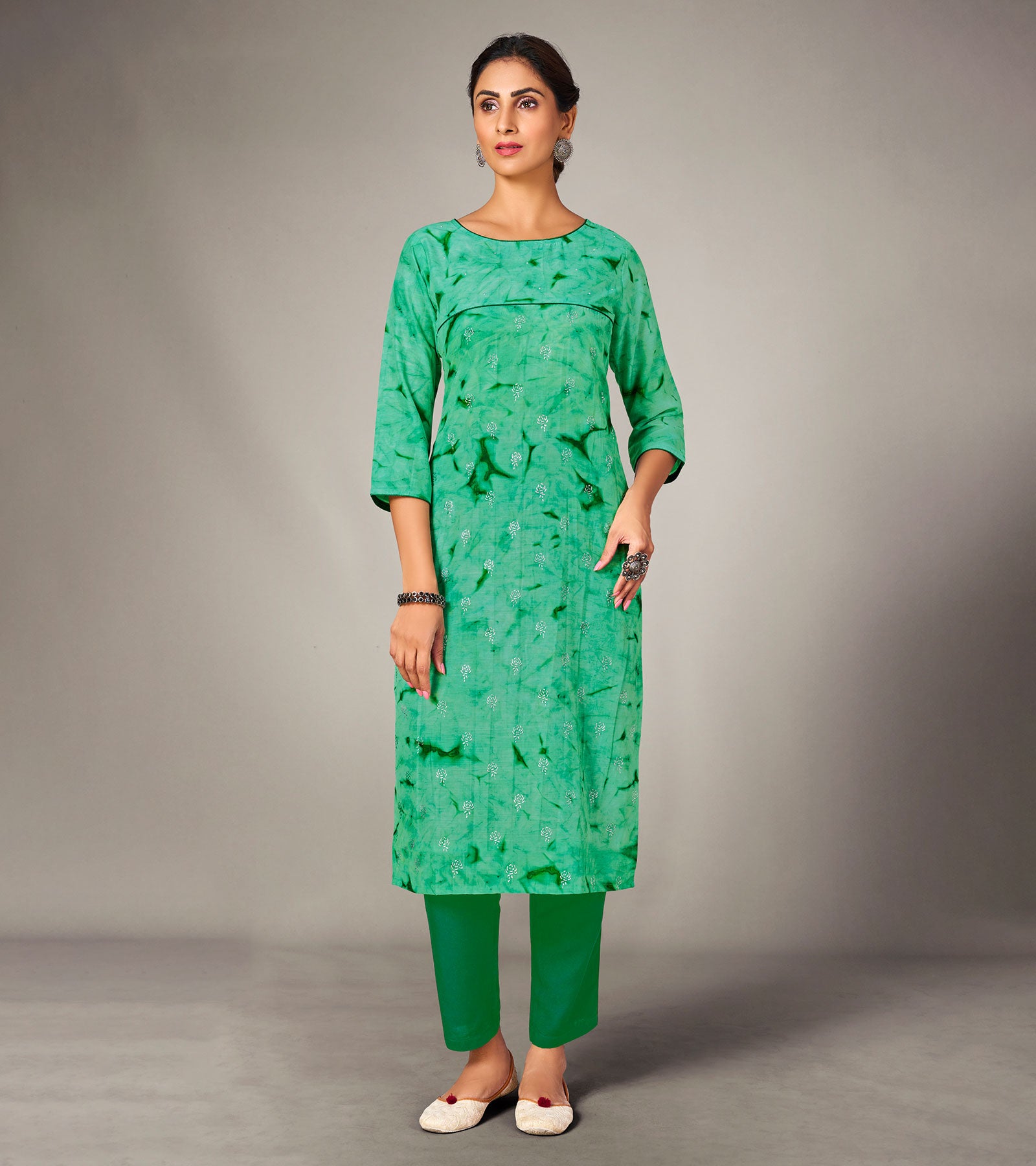 Laxmipati Mosul Cotton  Seafoam Green Straight Cut Kurti With Pant & Mask
