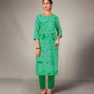 Laxmipati Mosul Cotton  Seafoam Green Straight Cut Kurti With Pant & Mask