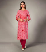 Laxmipati Mosul Cotton  Crimson Red Straight Cut Kurti With Pant & Mask