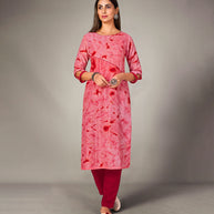 Laxmipati Mosul Cotton  Crimson Red Straight Cut Kurti With Pant & Mask