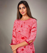 Laxmipati Mosul Cotton  Crimson Red Straight Cut Kurti With Pant & Mask