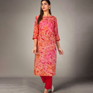 Laxmipati Mosul Cotton Rasbberry Red Straight Cut Kurti With Pant & Mask