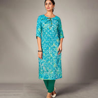 Laxmipati Mosul Cotton  Cyan Blue Straight Cut Kurti With Pant & Mask