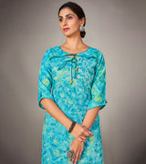 Laxmipati Mosul Cotton  Cyan Blue Straight Cut Kurti With Pant & Mask