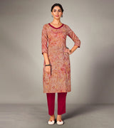 Laxmipati Mosul Cotton Light Corol Brown Straight Cut Kurti With Pant & Mask