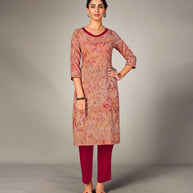 Laxmipati Mosul Cotton Light Corol Brown Straight Cut Kurti With Pant & Mask