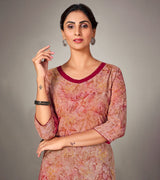 Laxmipati Mosul Cotton Light Corol Brown Straight Cut Kurti With Pant & Mask