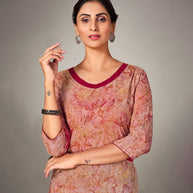 Laxmipati Mosul Cotton Light Corol Brown Straight Cut Kurti With Pant & Mask