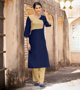 Laxmipati Ayon Midnight Blue Straight Cut Kurti With Self Textured Work