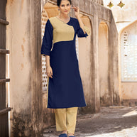 Laxmipati Ayon Midnight Blue Straight Cut Kurti With Self Textured Work