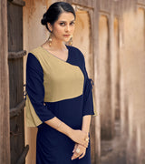 Laxmipati Ayon Midnight Blue Straight Cut Kurti With Self Textured Work