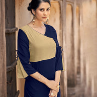 Laxmipati Ayon Midnight Blue Straight Cut Kurti With Self Textured Work