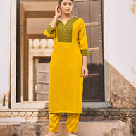 Laxmipati Ayon Daffodil Yellow Straight Cut Kurti With Self Textured Work