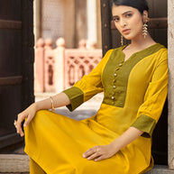 Laxmipati Ayon Daffodil Yellow Straight Cut Kurti With Self Textured Work