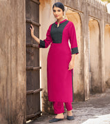 Laxmipati Ayon Tulip Magenta Straight Cut Kurti With Self Textured Work