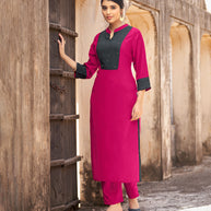 Laxmipati Ayon Tulip Magenta Straight Cut Kurti With Self Textured Work