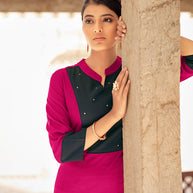 Laxmipati Ayon Tulip Magenta Straight Cut Kurti With Self Textured Work