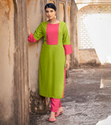 Laxmipati Ayon Lime Green Straight Cut Kurti With Self Textured Work