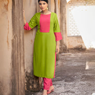 Laxmipati Ayon Lime Green Straight Cut Kurti With Self Textured Work