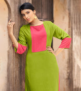 Laxmipati Ayon Lime Green Straight Cut Kurti With Self Textured Work