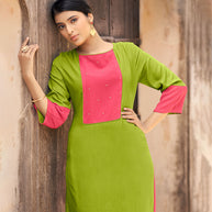 Laxmipati Ayon Lime Green Straight Cut Kurti With Self Textured Work