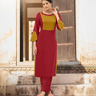 Laxmipati Ayon Mahogany Straight Cut Kurti With Self Textured Work