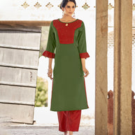 Laxmipati Ayon Grasshopper Green Straight Cut Kurti With Self Textured Work