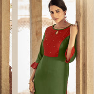 Laxmipati Ayon Grasshopper Green Straight Cut Kurti With Self Textured Work