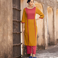 Laxmipati Ayon Flame Mustard Straight Cut Kurti With Self Textured Work