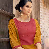 Laxmipati Ayon Flame Mustard Straight Cut Kurti With Self Textured Work