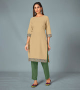 Laxmipati Cotton Viscose Sandy Straight Cut Kurti With Mask