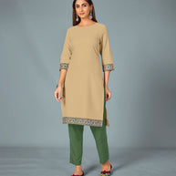 Laxmipati Cotton Viscose Sandy Straight Cut Kurti With Mask