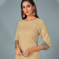 Laxmipati Cotton Viscose Sandy Straight Cut Kurti With Mask