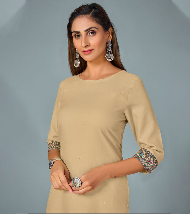 Laxmipati Cotton Viscose Sandy Straight Cut Kurti With Mask
