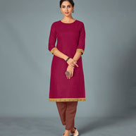 Laxmipati Cotton Viscose Maroon Straight Cut Kurti With Mask