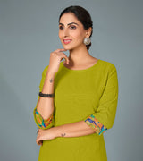 Laxmipati Cotton Viscose Parrot Green Straight Cut Kurti With Mask