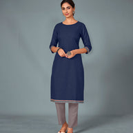 Laxmipati Cotton Viscose Navy Blue Straight Cut Kurti With Mask